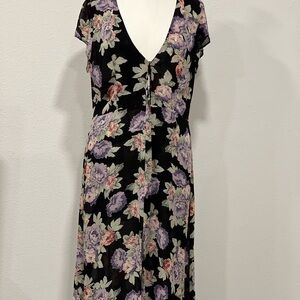 Reformation black and Purple Ruffled Tiered Midi Dress